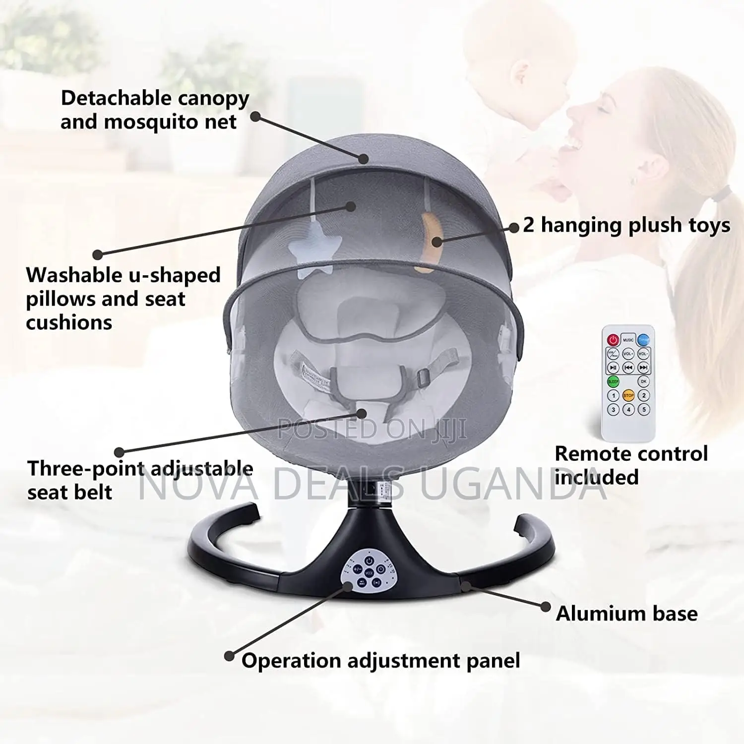 Infant Swing Electric Bluetooth Speaker for Newborns With Mosquito Net