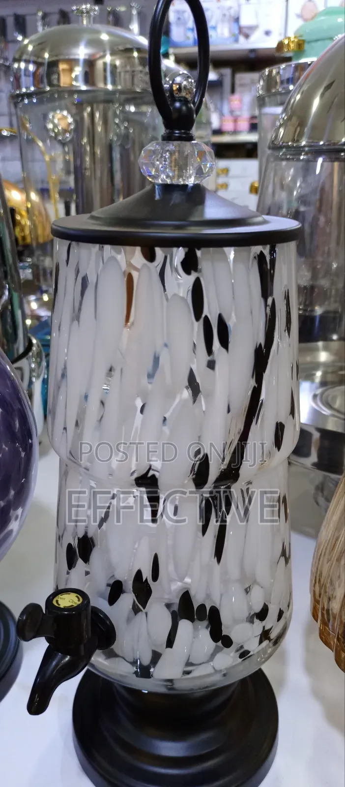 Black and White Speckled Glass Beverage Dispenser