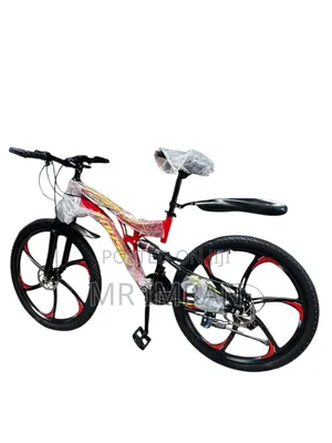 Red and Black Full-Suspension Folding Mountain Bike