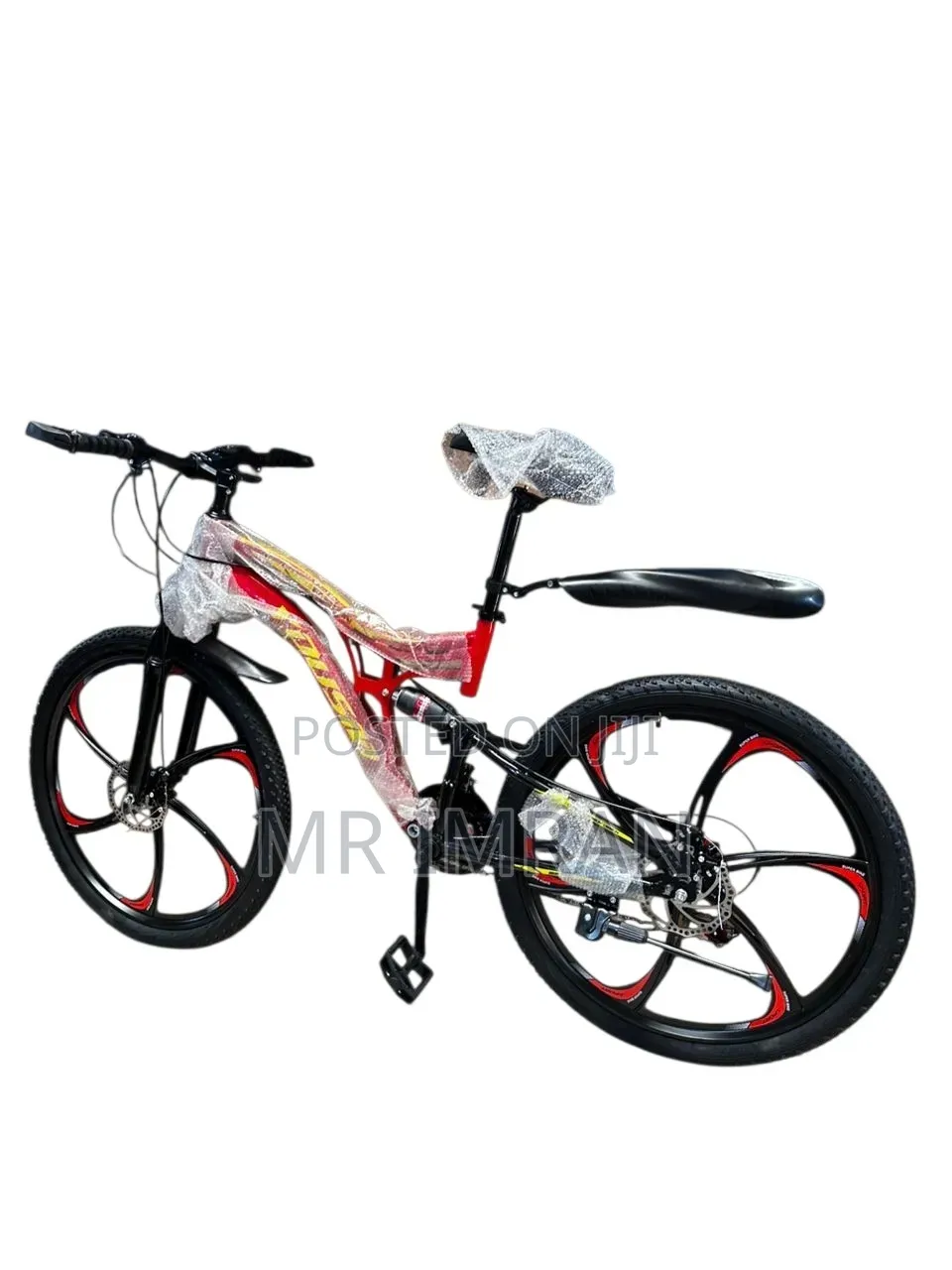 Red and Black Full-Suspension Folding Mountain Bike