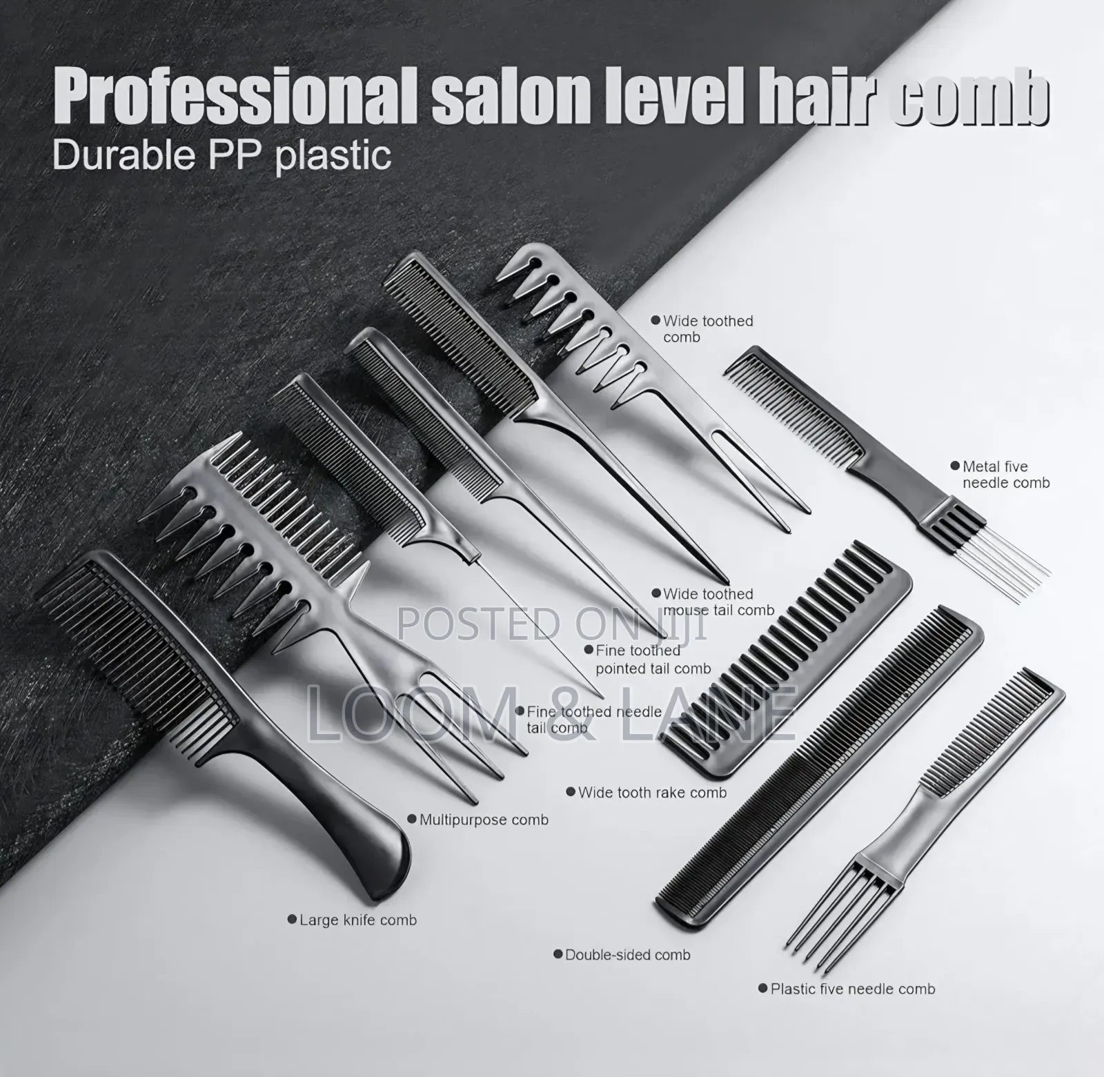 10-Piece Professional Black Hair Styling Comb Set