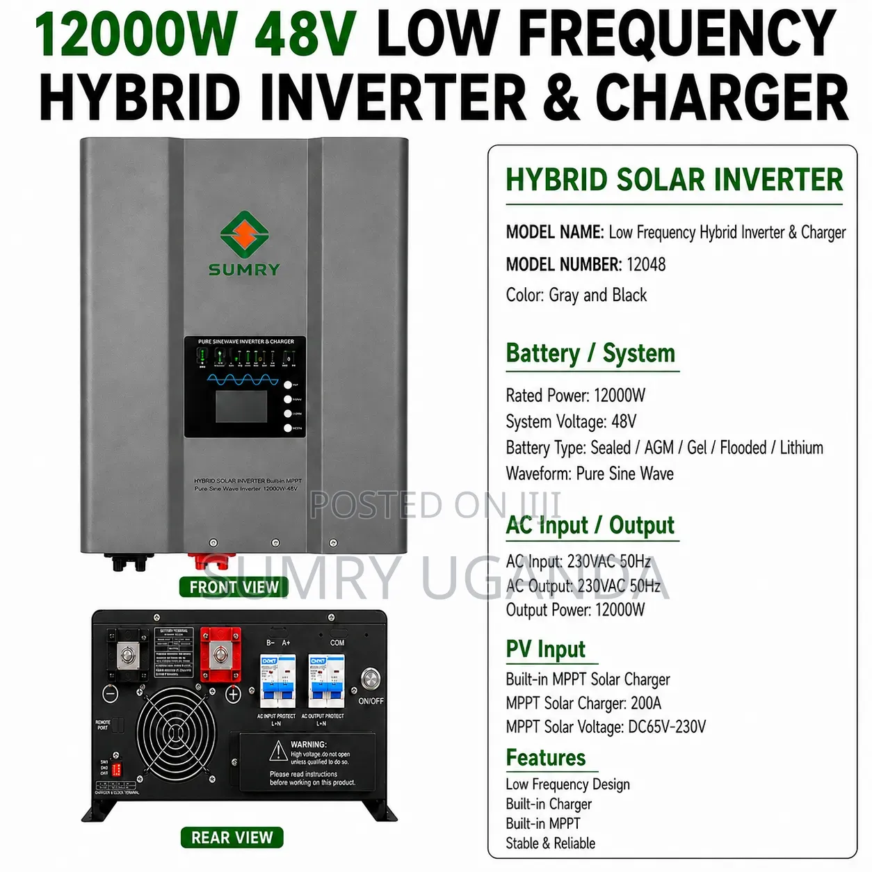 12000w 48v Low Frequency Hybrid Inverter