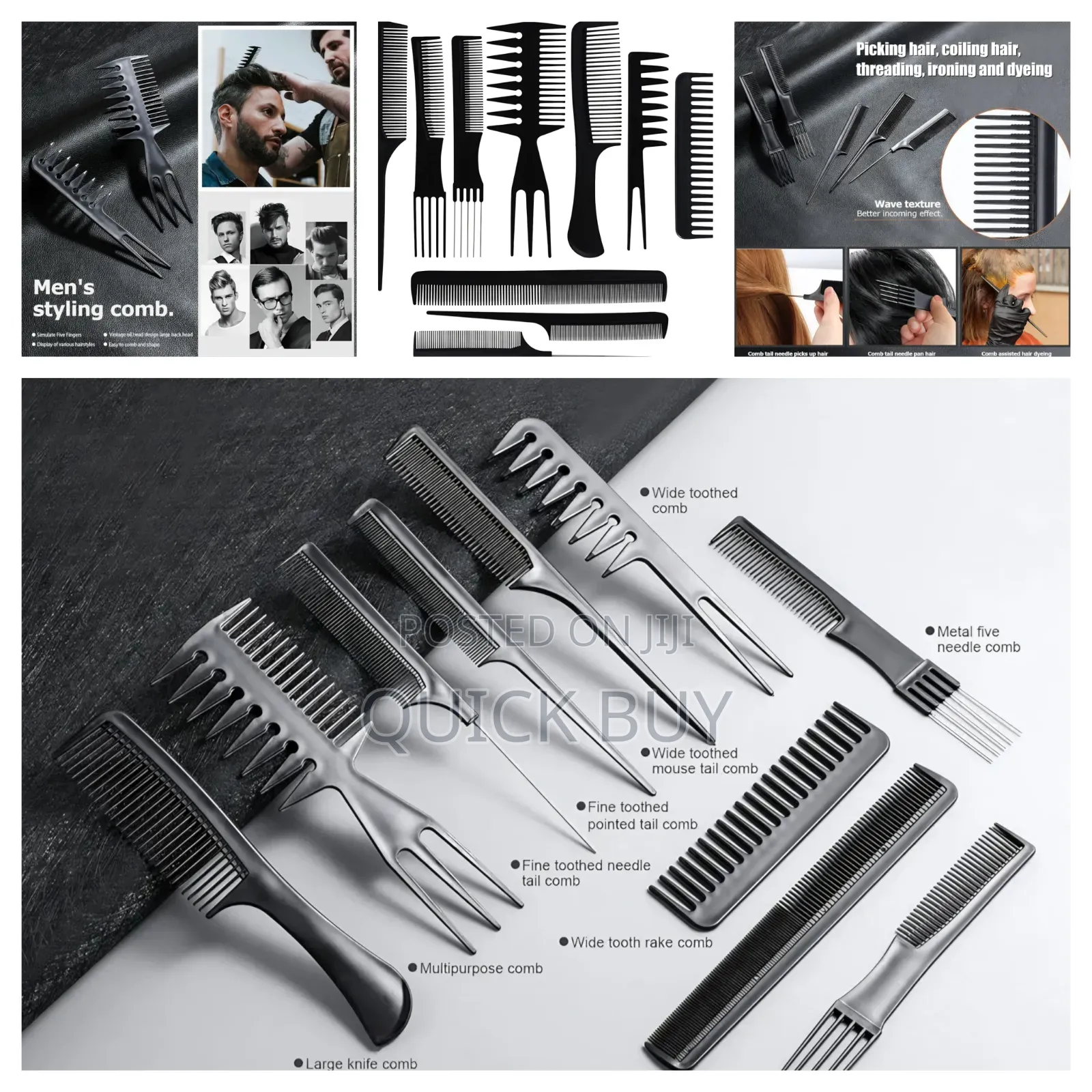 10-Piece Professional Black Hair Styling Comb Set