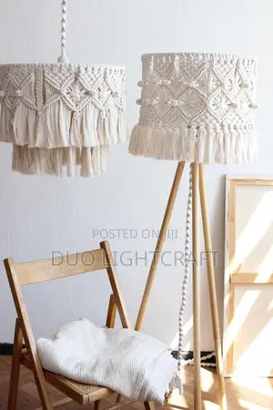Handcrafted Wooden Tripod Stand Floor Lamp With Macrame Shade