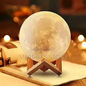 3d Moon Lamp From Eloha Online Store Features a Wooden Stand
