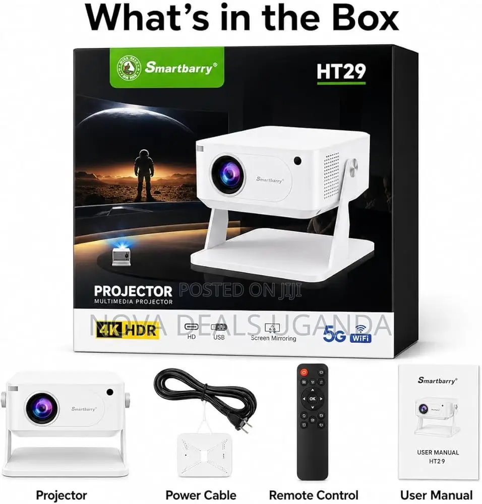 Ht29 Smart Mini Projector -Hd Display, Wifi Bluetoothportable Theatre