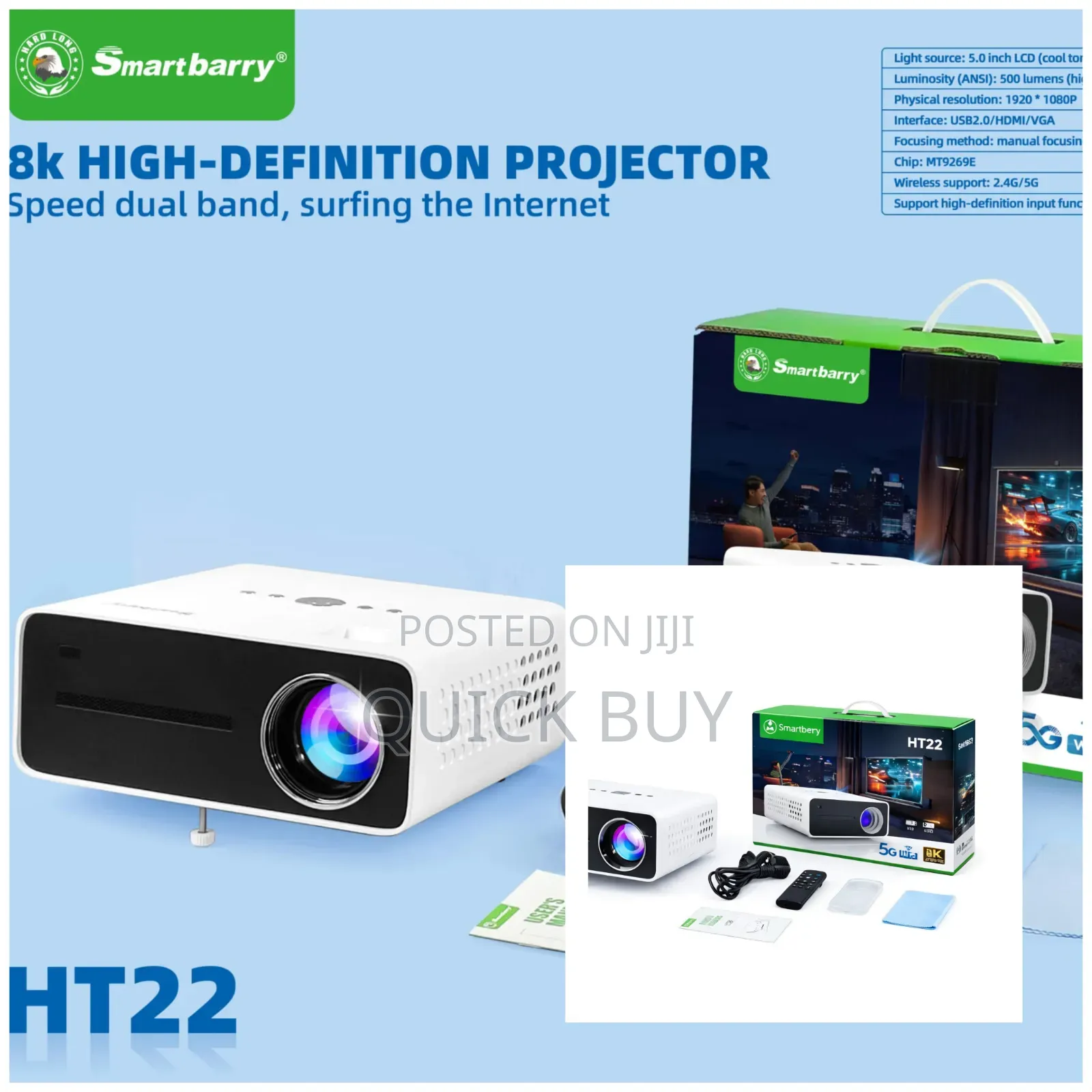 Smartberry Ht22 Ultra Hd Smart Android Projector With 5g Wifi.