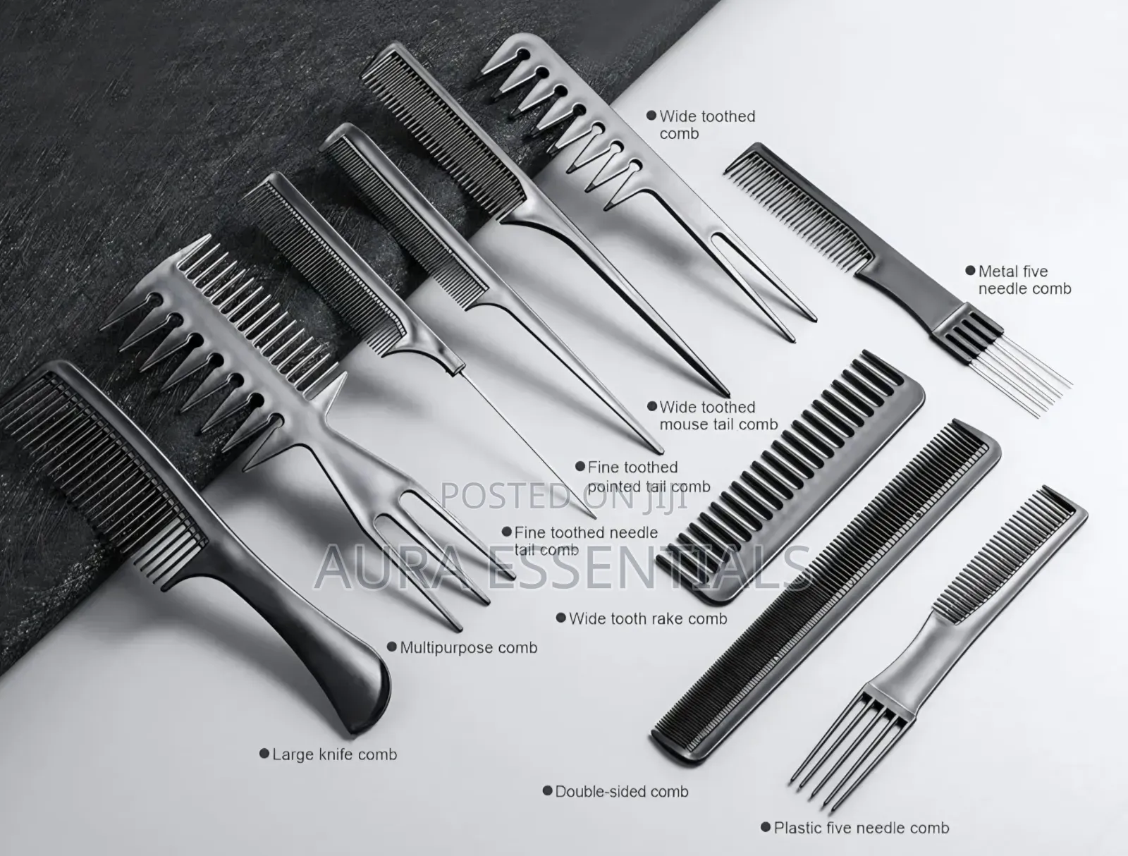 10-Piece Professional Black Hair Styling Comb Set