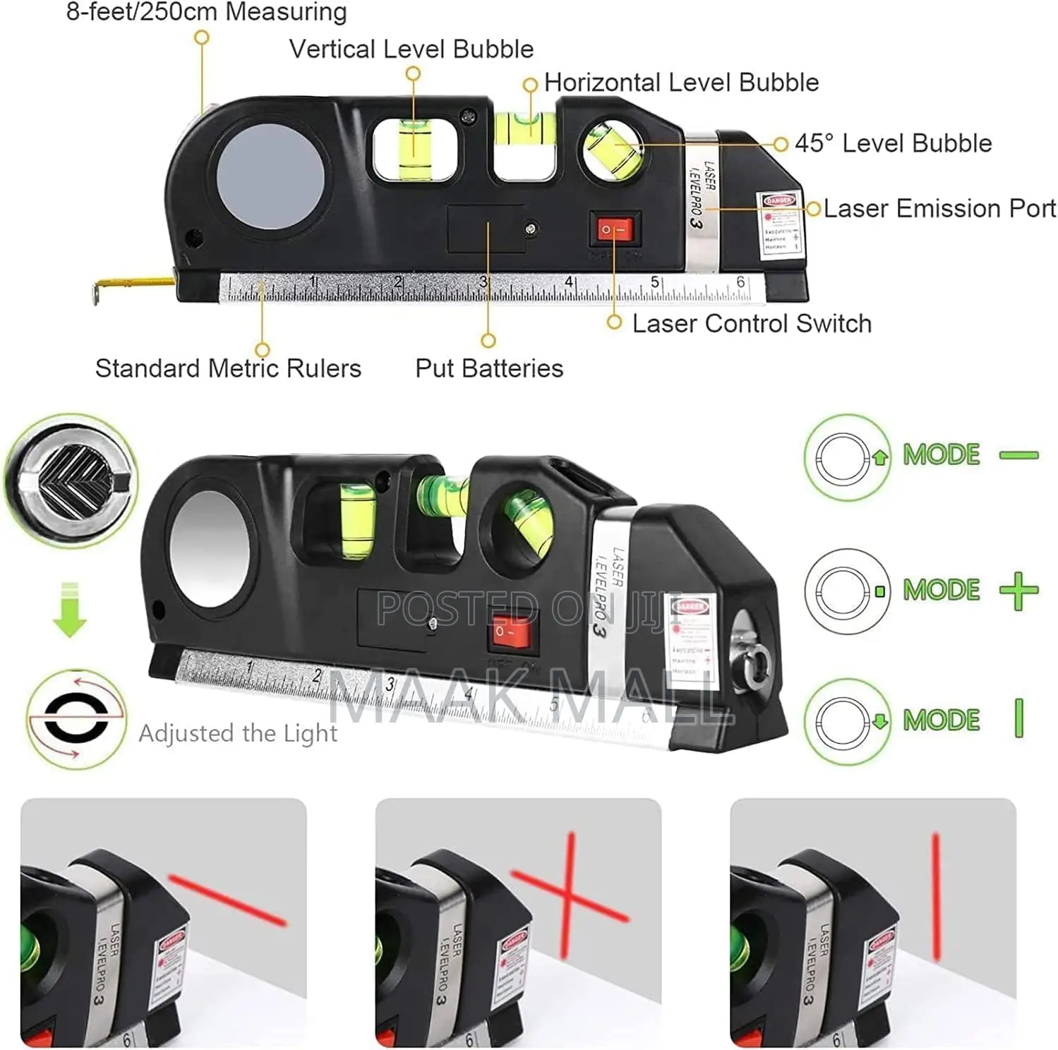 Mythco Multipurpose Laser Level Line Tool Kit /W Metric Rulers