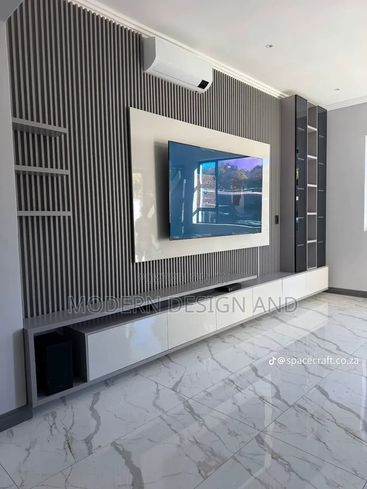Flutted Paneled Tv Wall Unit