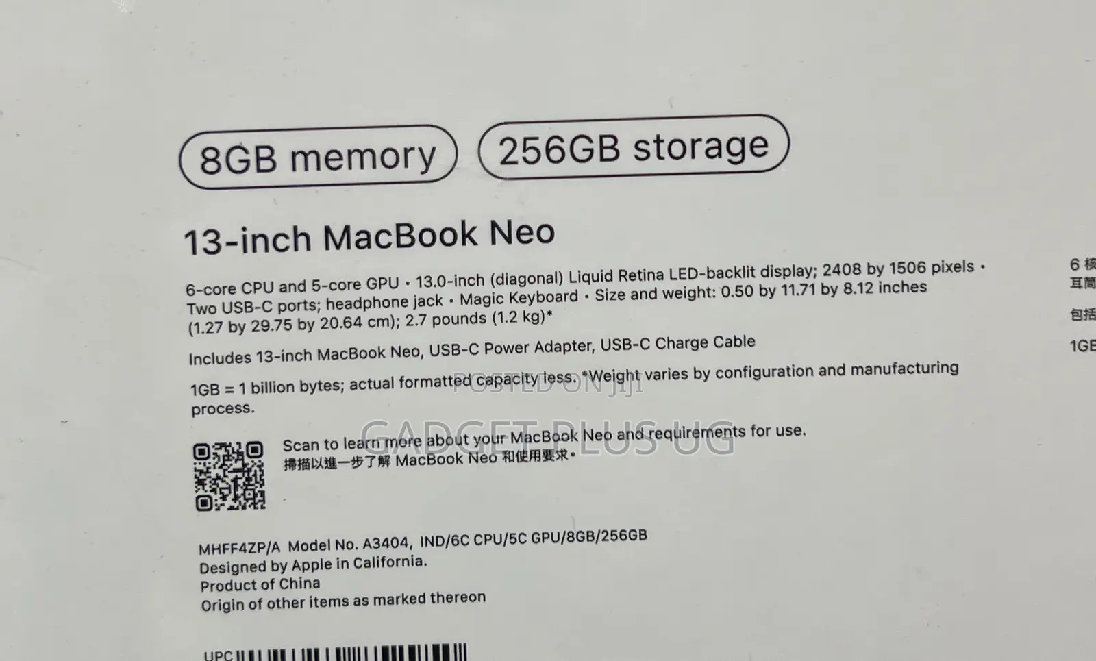 New Laptop Apple MacBook Neo 2026 8GB SSD 256GB