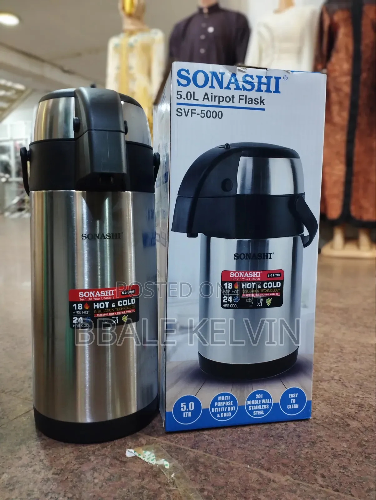 Sonashi 5l Airport Flask 18hrs Hot 24hrs Cool Big Capacity