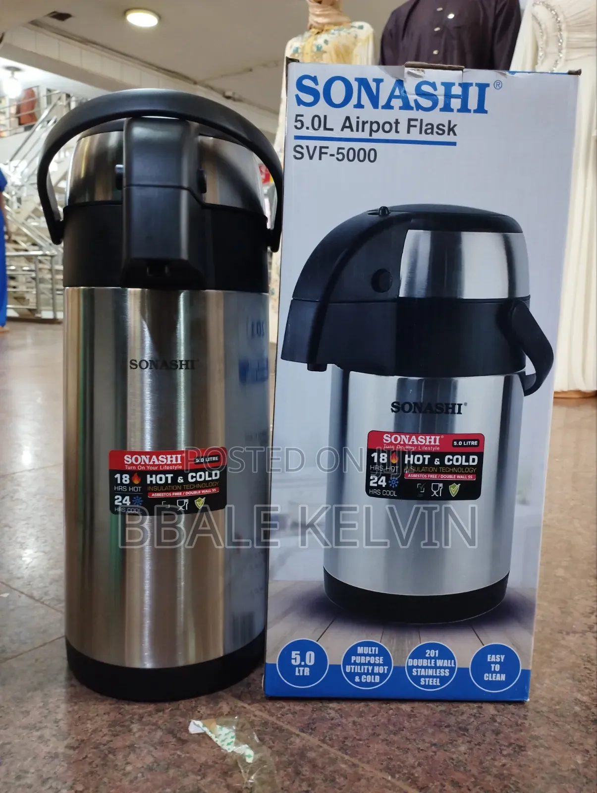 Sonashi 5l Airport Flask 18hrs Hot 24hrs Cool Big Capacity