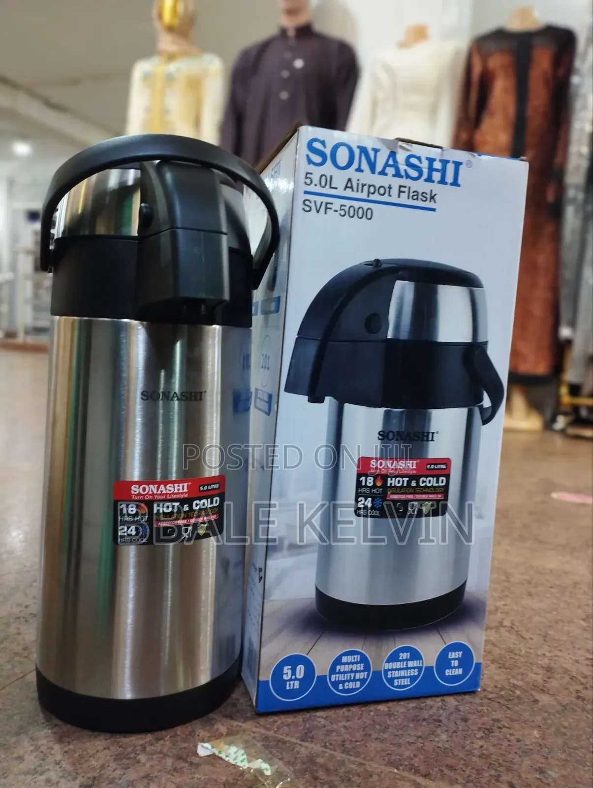 Sonashi 5l Airport Flask 18hrs Hot 24hrs Cool Big Capacity