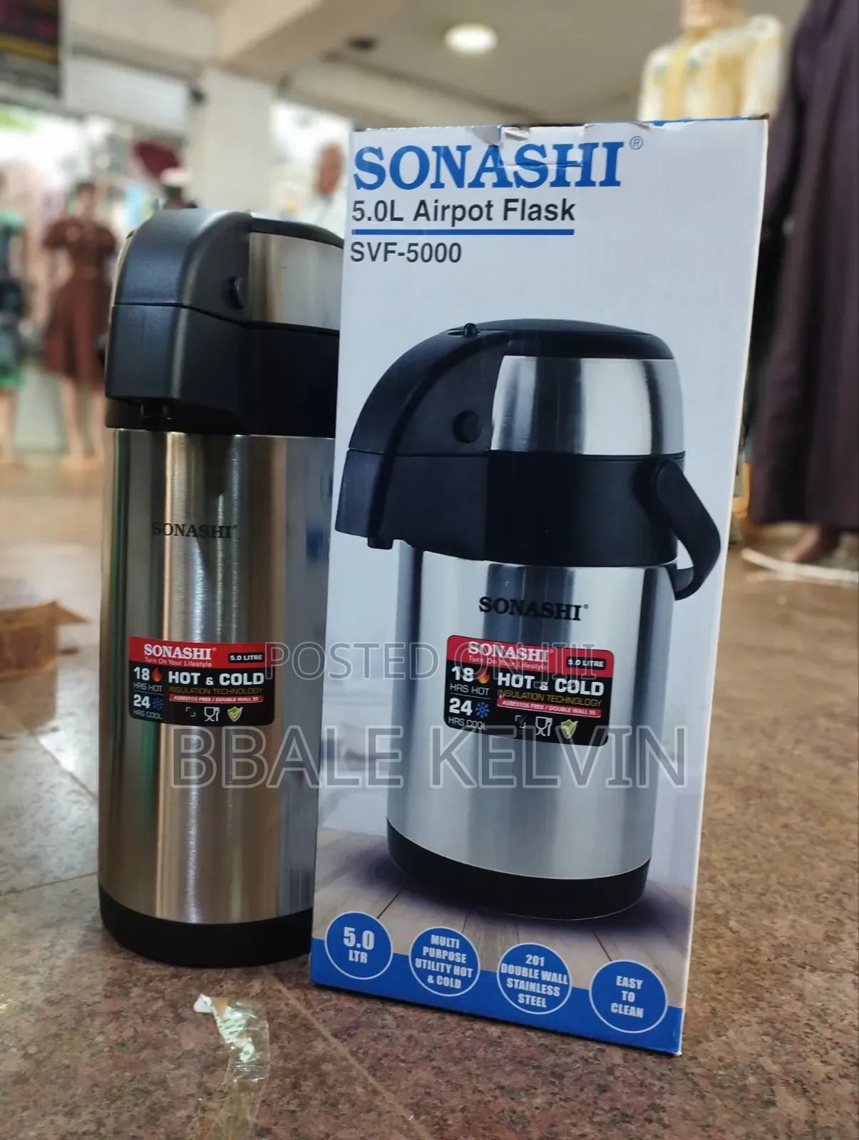 Sonashi 5l Airport Flask 18hrs Hot 24hrs Cool Big Capacity