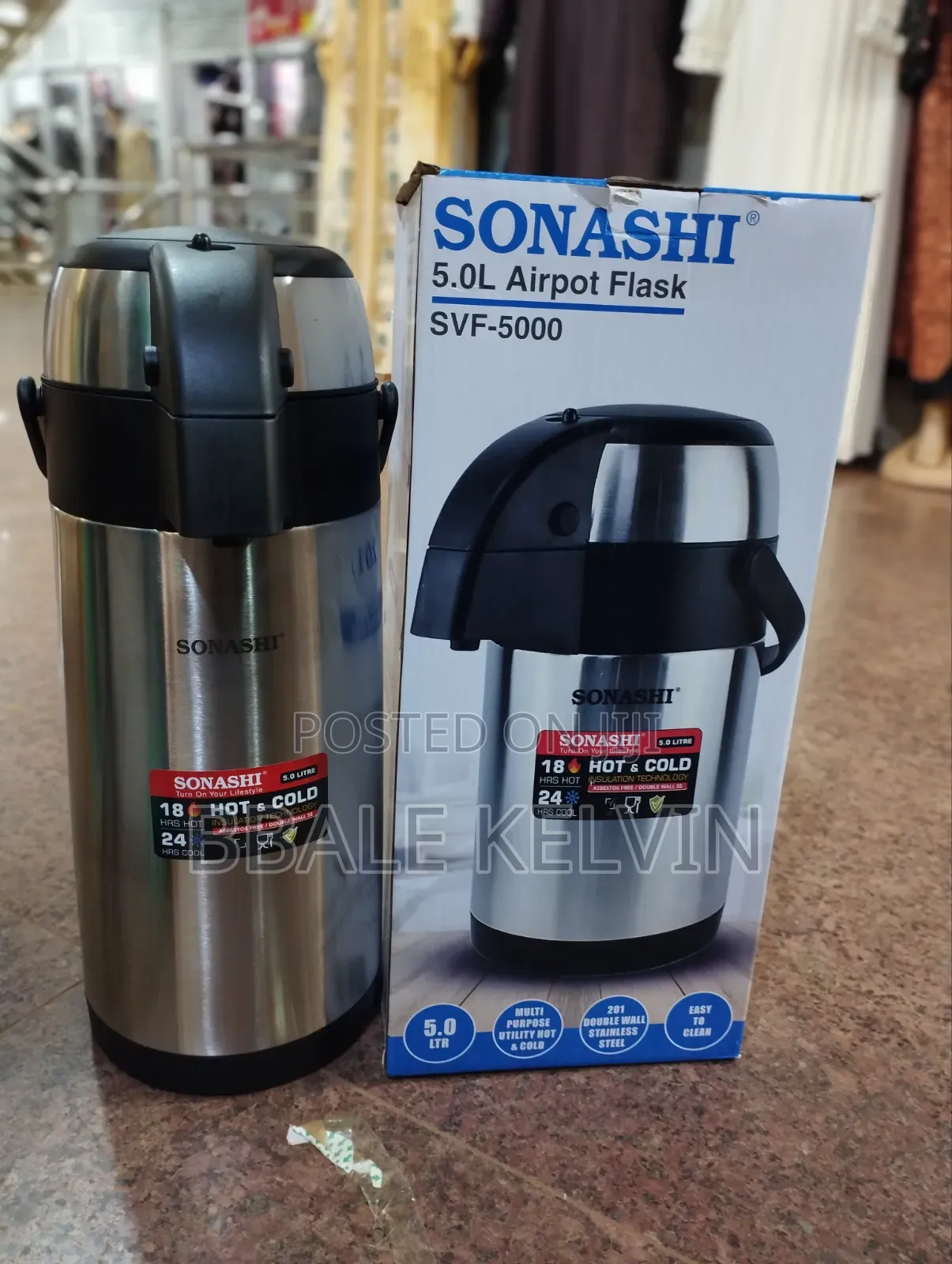 Sonashi 5l Airport Flask 18hrs Hot 24hrs Cool Big Capacity