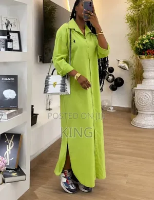 White, Green, Pink Button-Up Shirt Dress With a Collar,