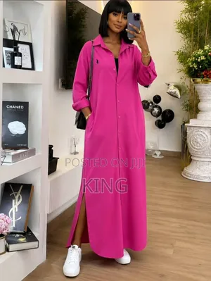 White, Green, Pink Button-Up Shirt Dress With a Collar,