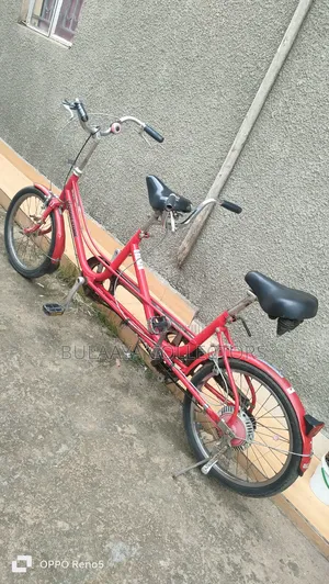 Japanese Vintage Red Bridgestone Tandem Bicycle, 2 Seats, 2 Wheels.
