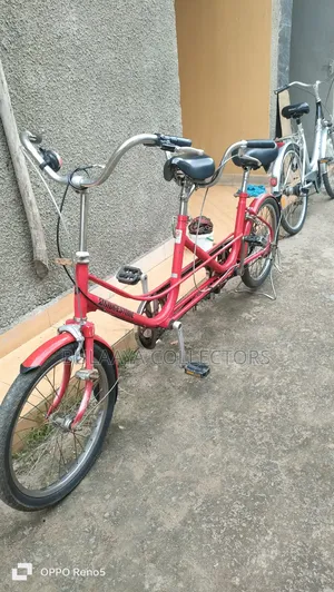Japanese Vintage Red Bridgestone Tandem Bicycle, 2 Seats, 2 Wheels.
