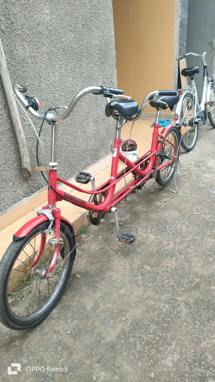 Japanese Vintage Red Bridgestone Tandem Bicycle, 2 Seats, 2 Wheels.