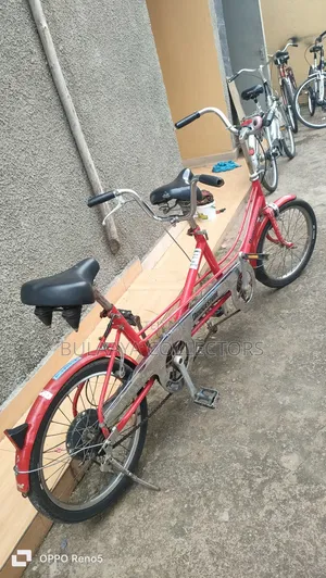 Japanese Vintage Red Bridgestone Tandem Bicycle, 2 Seats, 2 Wheels.