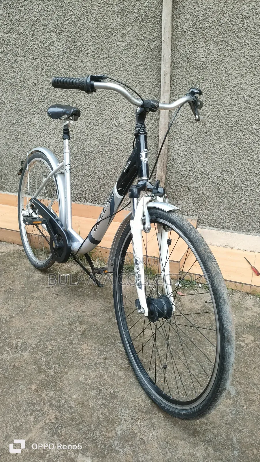 Germany Used Silver Downtube City Bicycle Features an Aluminum Frame.