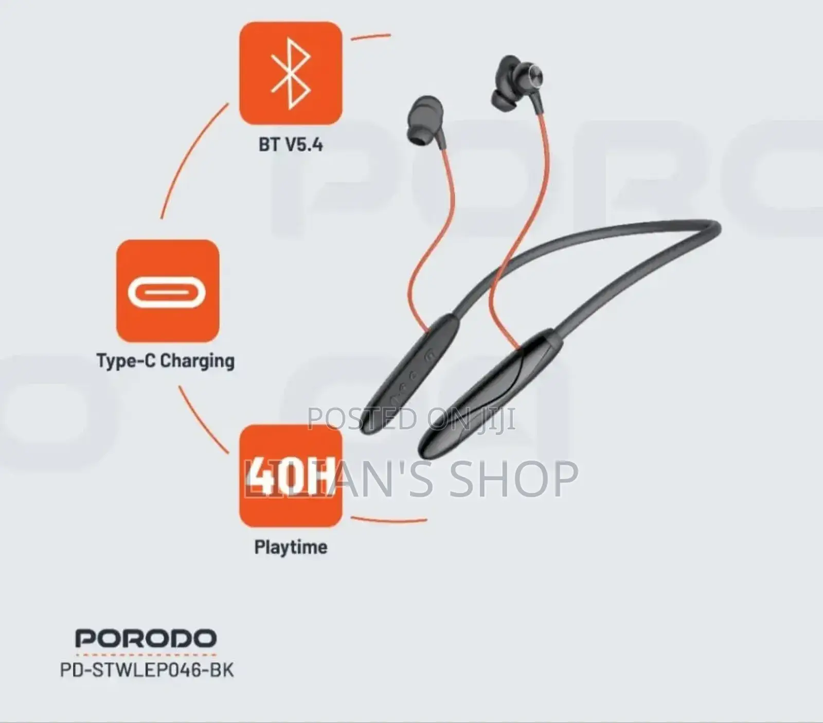 Porodo Soundtec Echo Flex Magnetic Buds Wireless Neckband Earphones