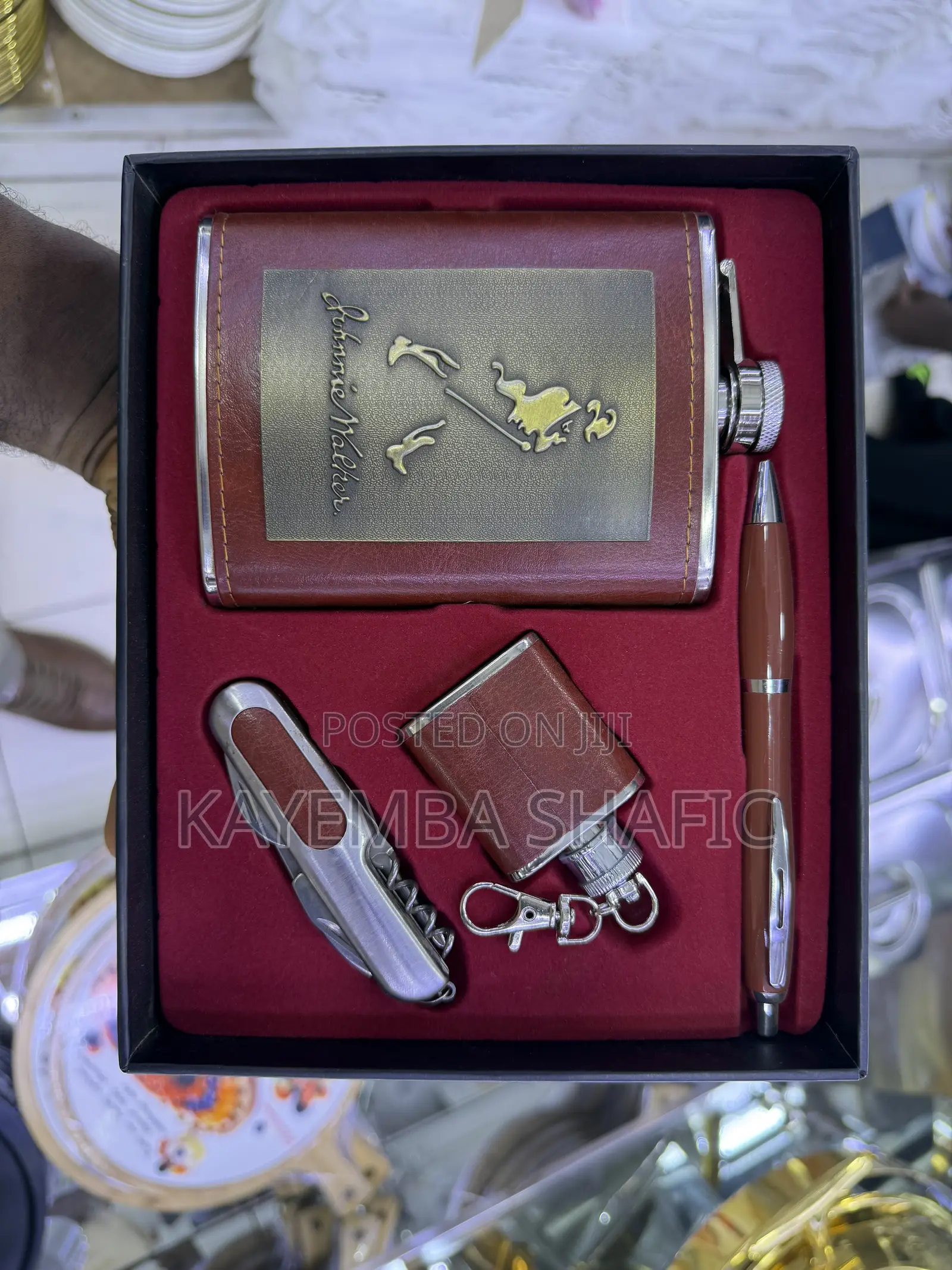 Johnnie Walker Premium Hip Flask Accessory Gift Set (4-Piece)
