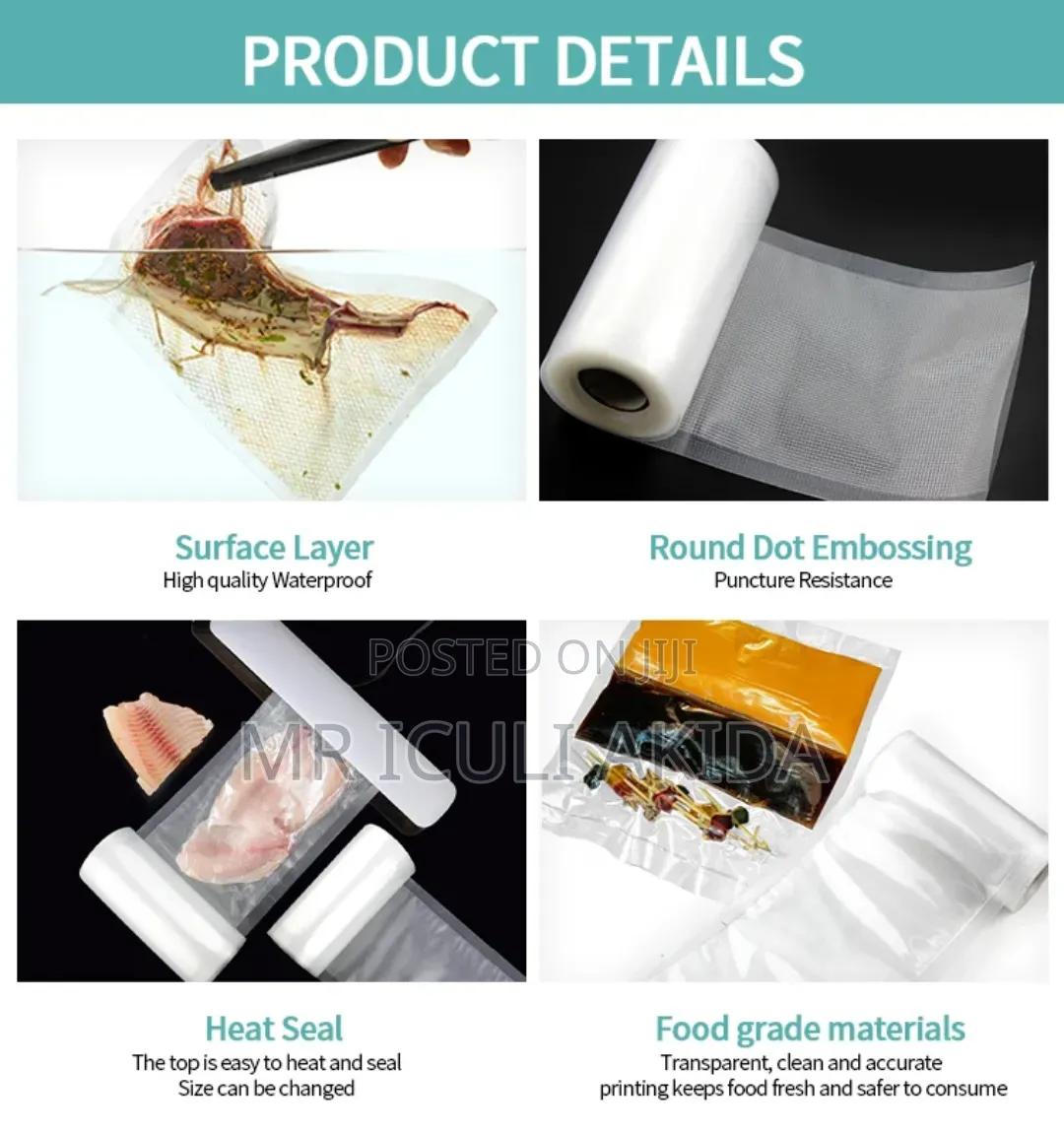 17x500cm Food-Grade Vacuum Sealer Bags Roll