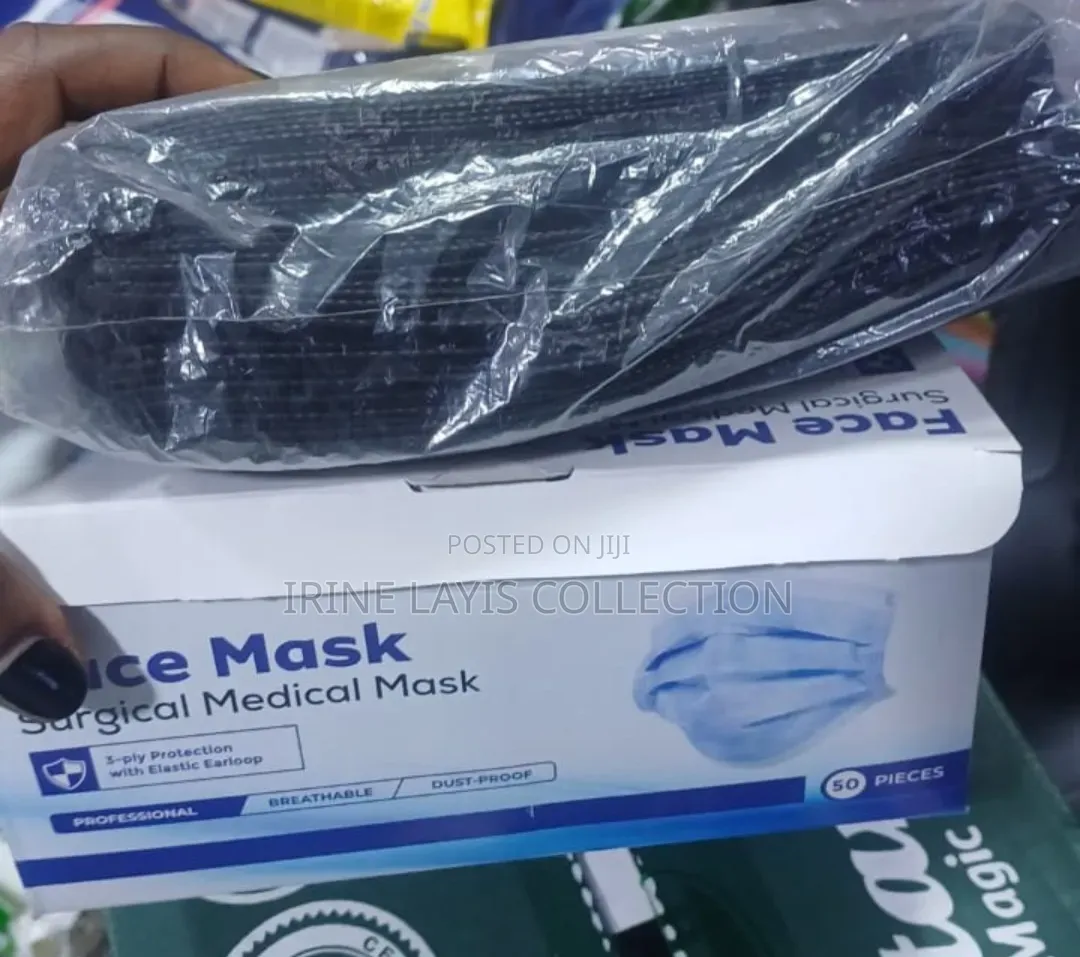 Box Of 50 Black, 3-ply Disposable Surgical Masks.