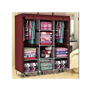 3-Column Cloth Frame Portable Wardrobe Storage - Maroon