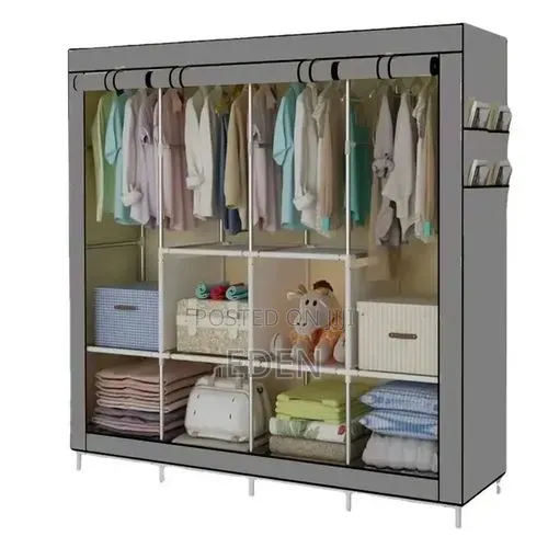 Foldable 4 Columns Clothes Bags Fabric Steel Frame Wadrobe Storage