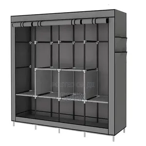 Foldable 4 Columns Clothes Bags Fabric Steel Frame Wadrobe Storage