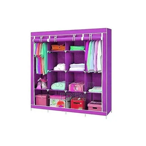 Foldable 4 Columns Clothes Bags Fabric Steel Frame Wadrobe Storage