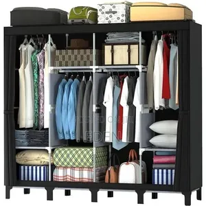 Foldable 4 Columns Clothes Bags Fabric Steel Frame Wadrobe Storage
