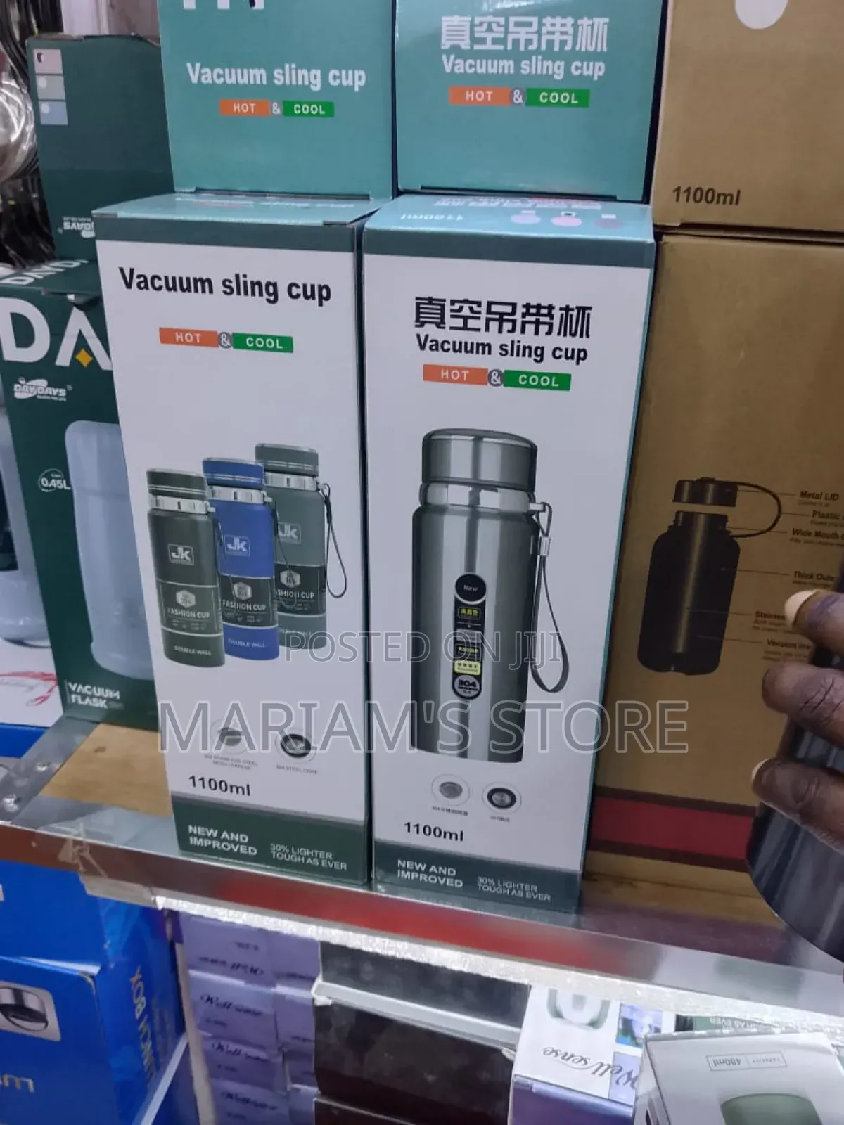 Jk Flask Is a 1100ml Stainless Steel Vacuum Sling Cup.