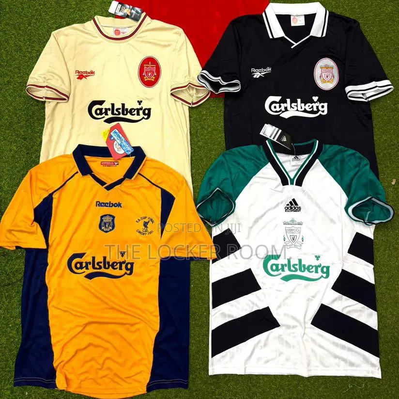 The Retro Jerseys. Arsenal (O2 JVC Era), Liverpool (Carlsberg Era)