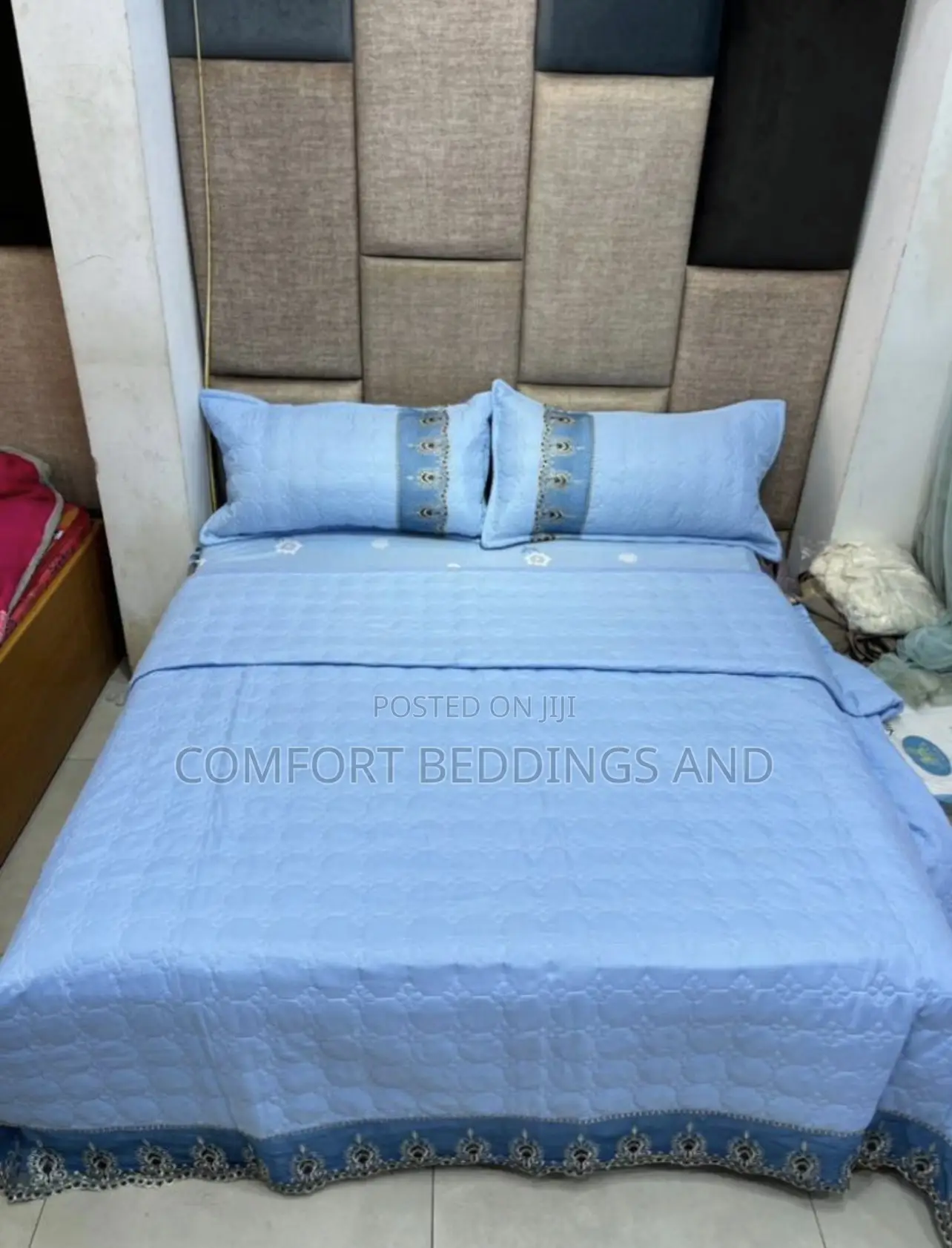Lace Cotton Bedspread Light Blue 6*6