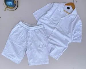 Crisp White Linen Two Pieces. Shirt-Trouser, Shirt-Short