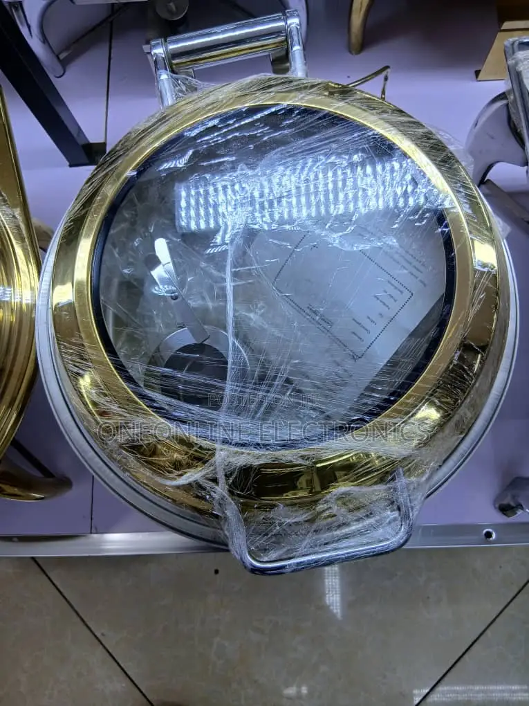 Gold-colored, Round, Hydraulic Chafing Dish