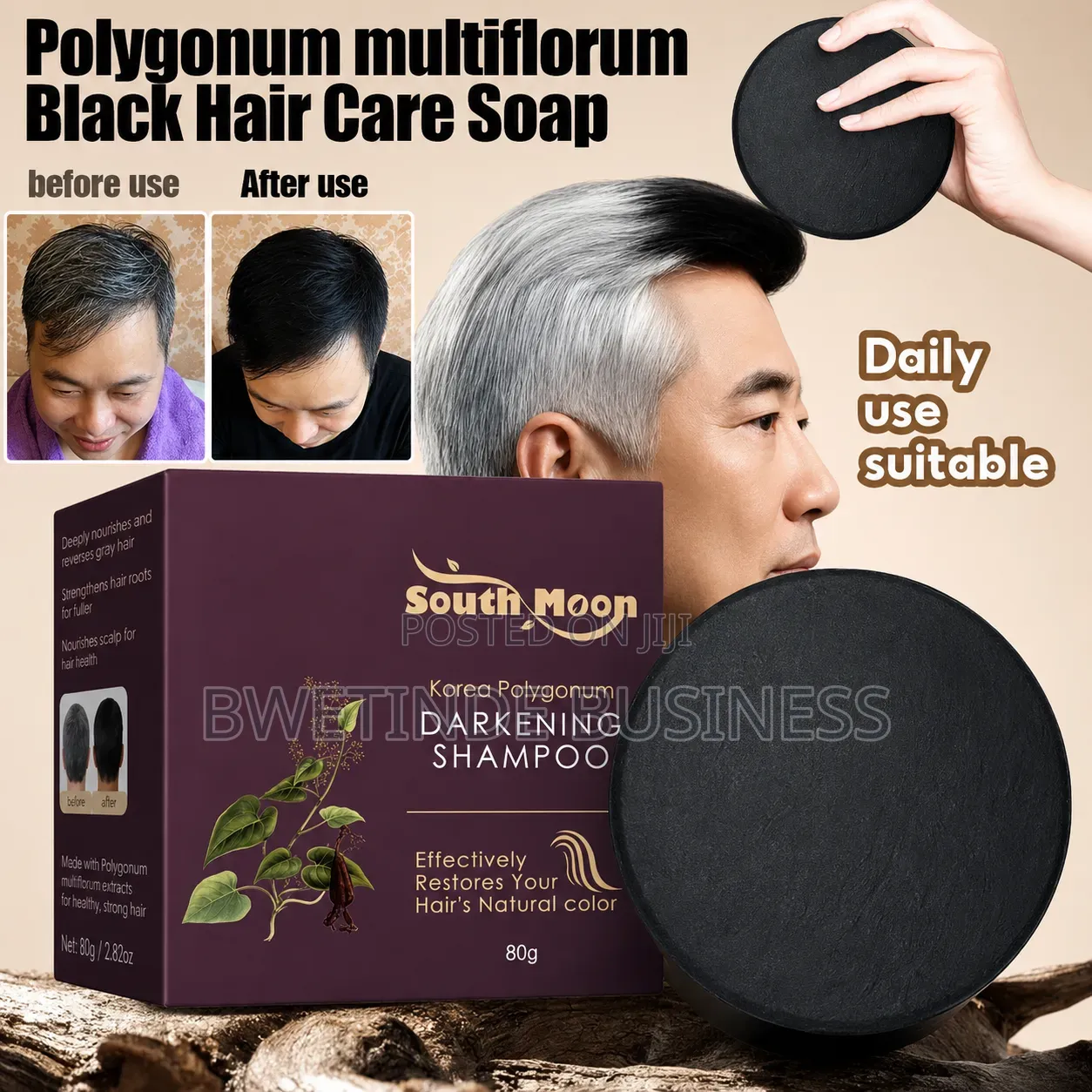 Darkening Shampoo Bar 80g – Covers Grey Hair Naturally