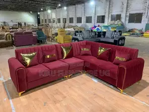 Maroon and Gold L Sofa Set Available