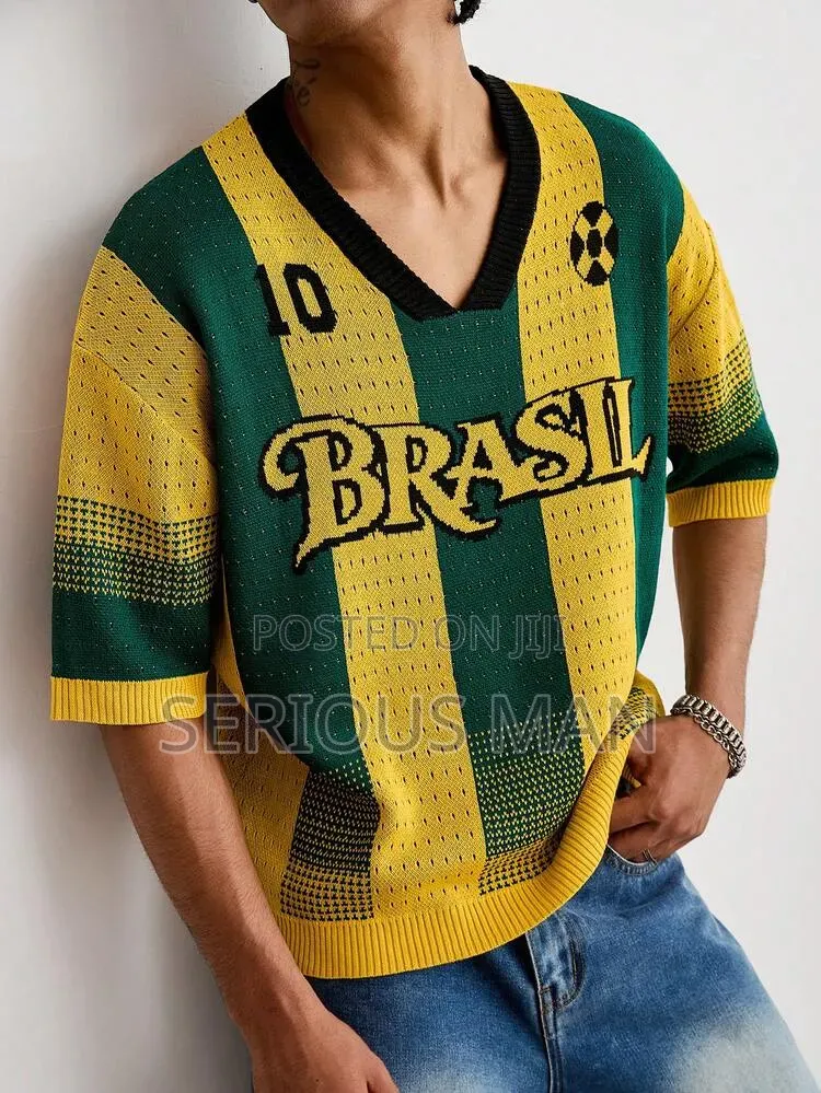 Sporty Knit v-Neck Jersey Top