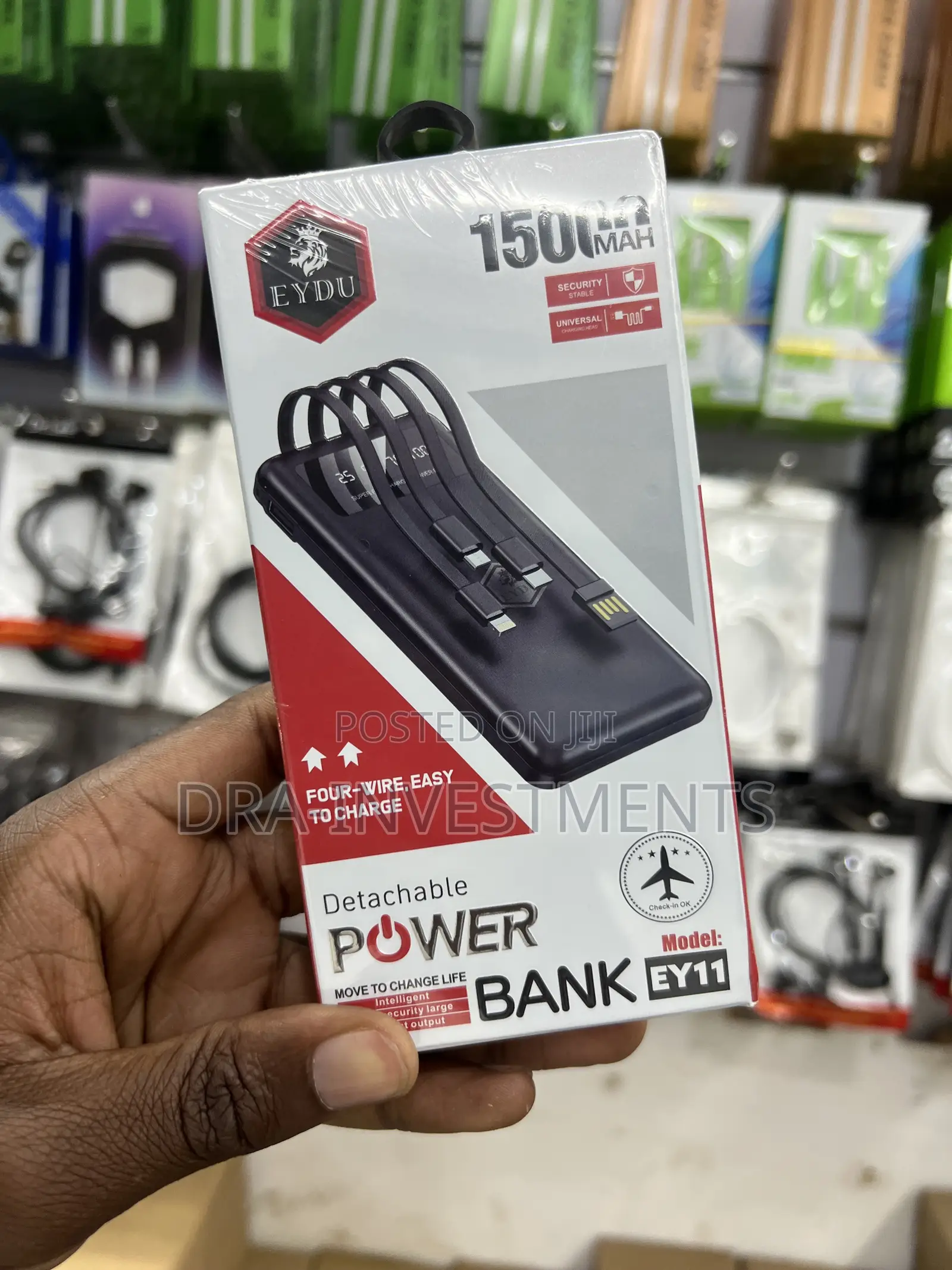 Original 15000mah Power Bank | 4 Built-in Charging Cables | Portable