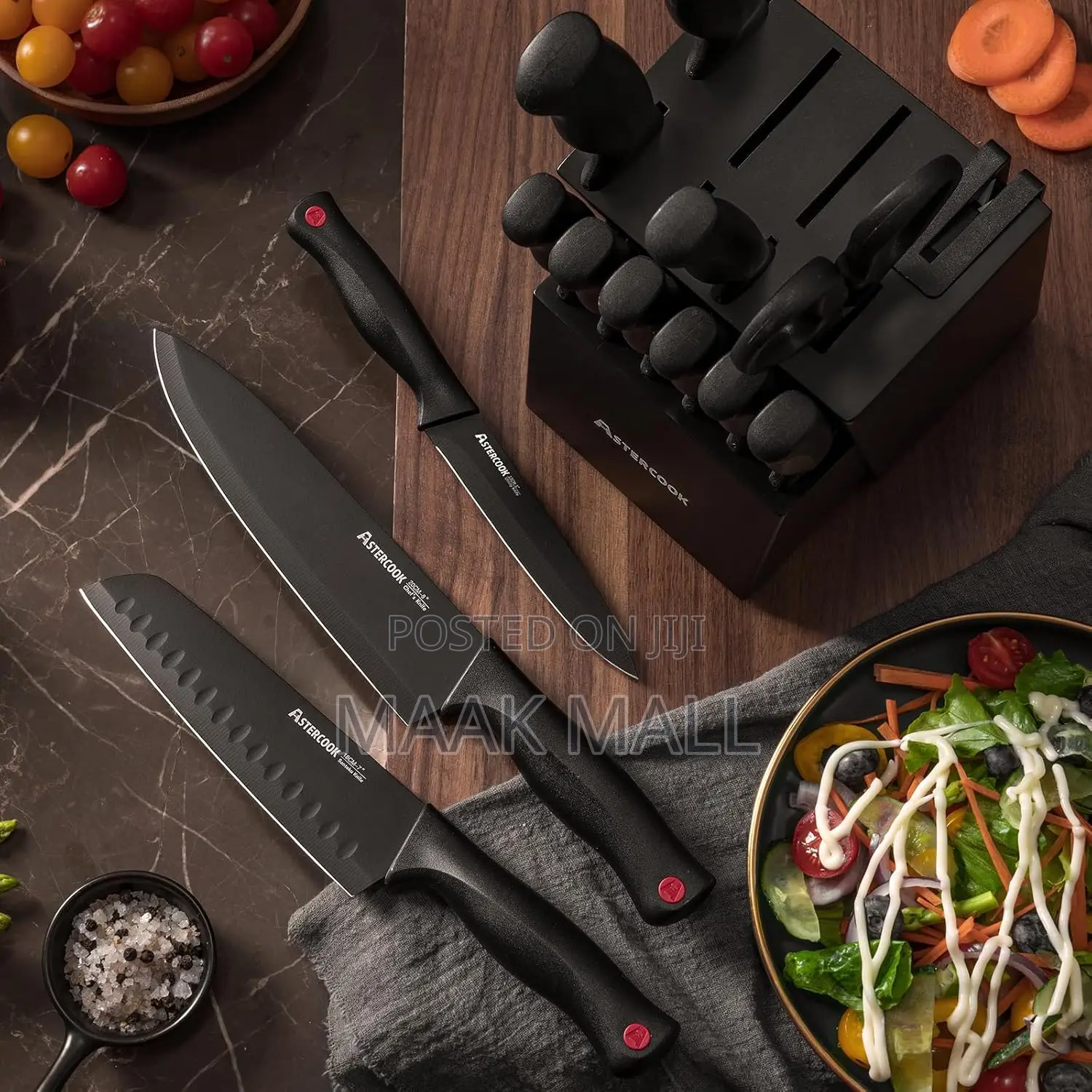 Astercook 15 Piece Knife Set With Sharpener Block