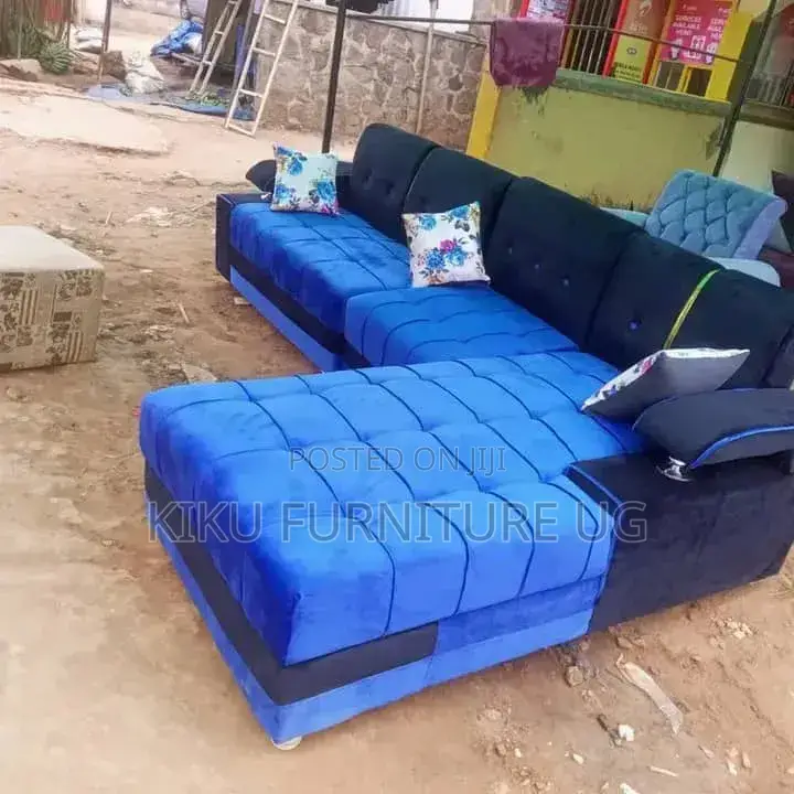 L Sofa Set in Blue and Black Color