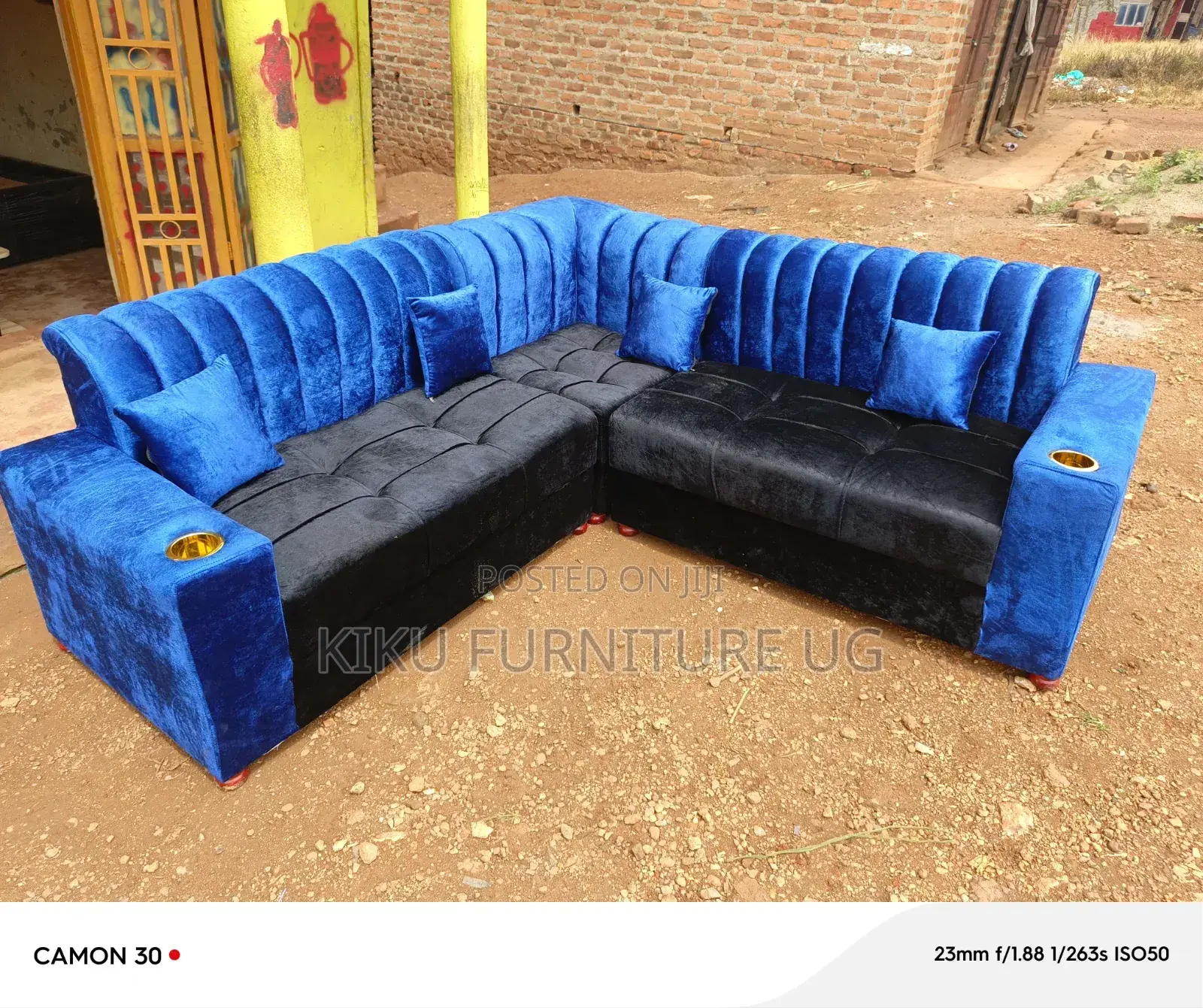 Blue and Black Sofa Available