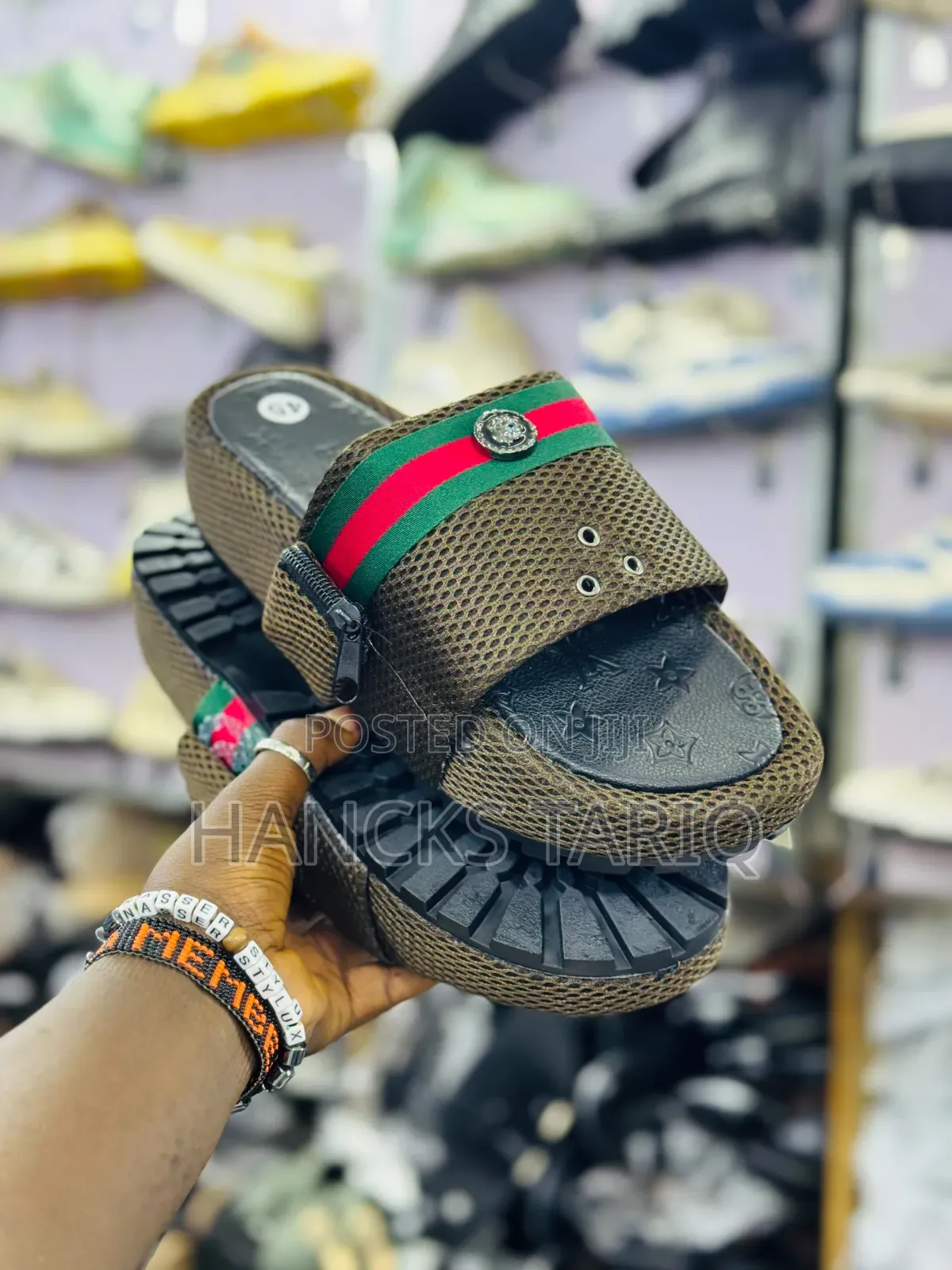 Trendy Luxury-Inspired Platform Slides – Navy Blue Stripe Detail