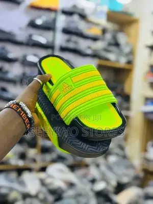 Vibrant Neon Green Adidas Platform Slides